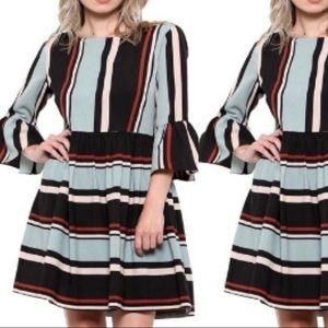 Like New!! Esley Multi Color Striped Bell Sleeve Dress